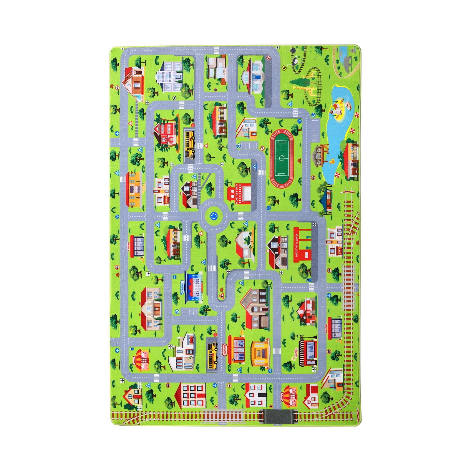GarveeMore Teppich Rutschfester Kinderteppich Lernteppich Weicher Spielteppich mit Stadt, rechteckig, Für Kinderzimmer, Spielzimmer, Klassenzimmer & Babyzimmer