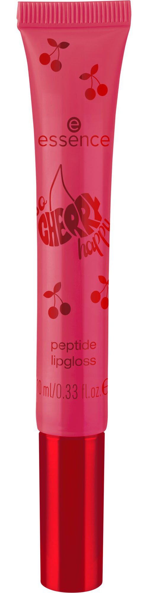 Essence Lipgloss SO CHERRY happy peptide lipgloss, Pflegender Peptide-Lipgloss, abgeschrägter Aplikator, Ultraglanz.