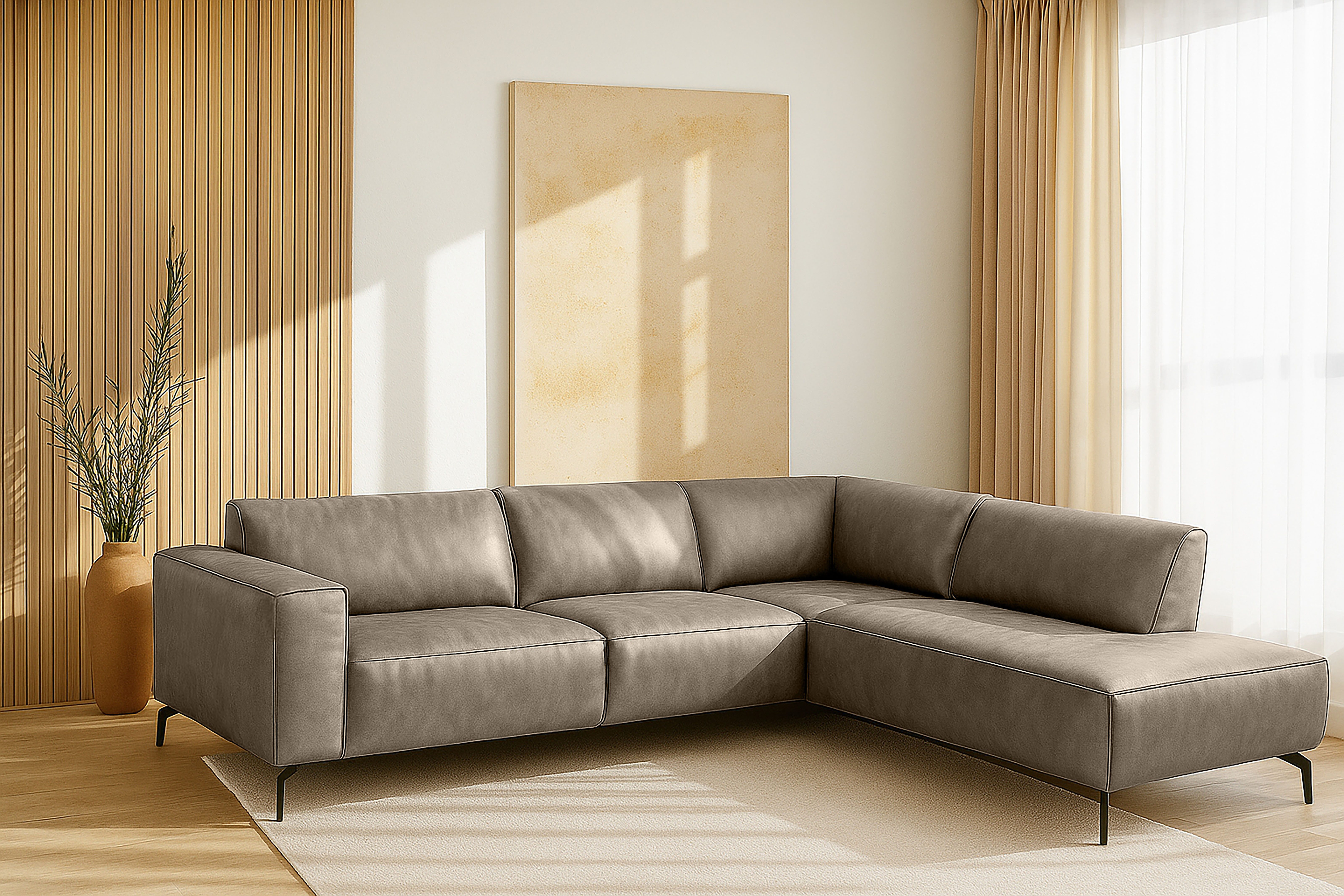 Home affaire Ecksofa LORCAN mit Metallfüßen, Breite 275 cm, weiches Sitzgefühl, Metallfüße, Lederoptik, Struktur, Bouclé