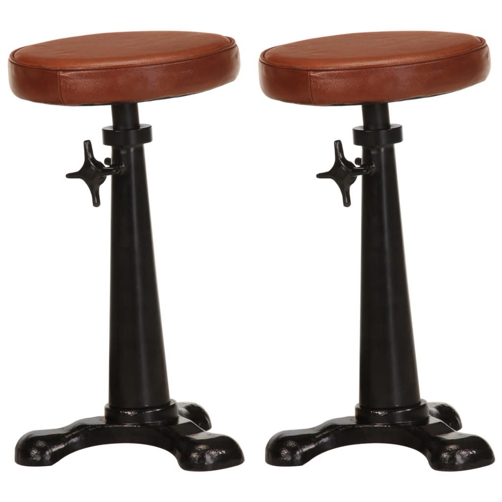 Barhocker Barhocker 2 Stk. Braun Echtleder und Gusseisen