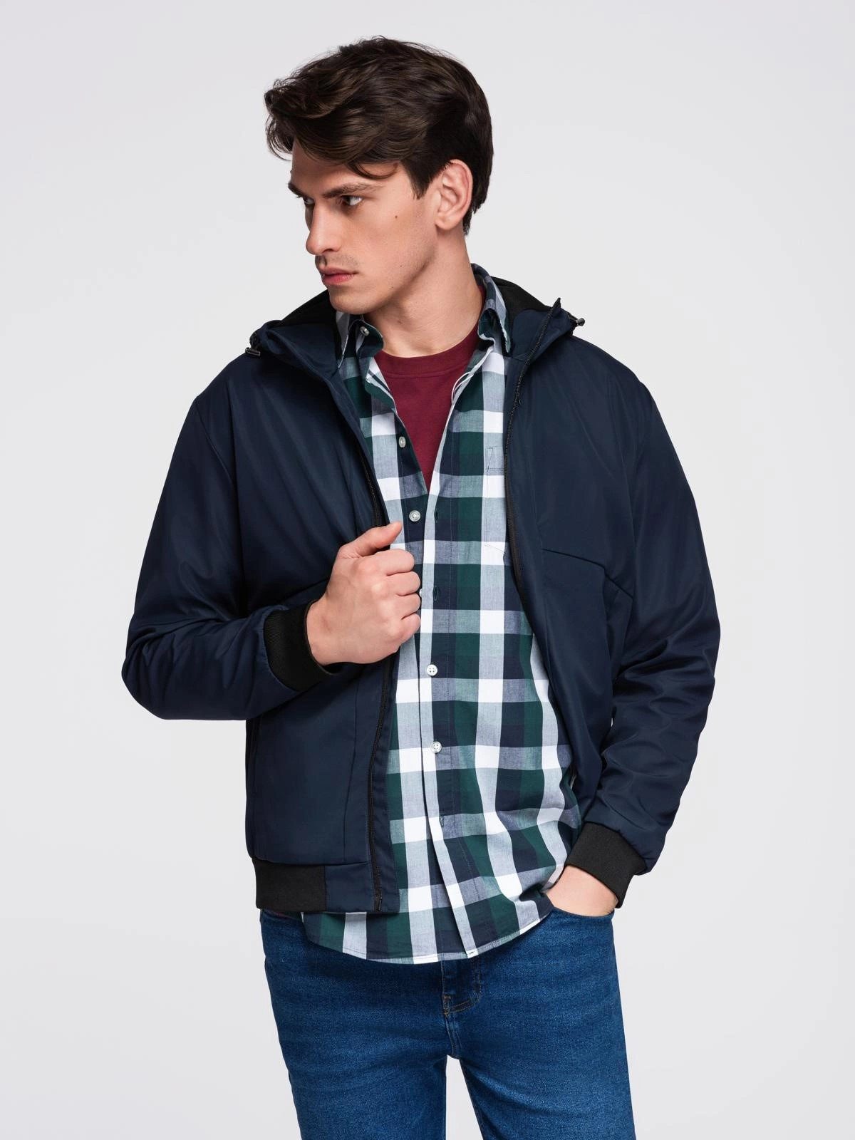 OMBRE Regenjacke Leichte Herrenjacke mit Mesh-Futter und Kapuze Wasserabweisender, schnelltrocknender Oberstoff