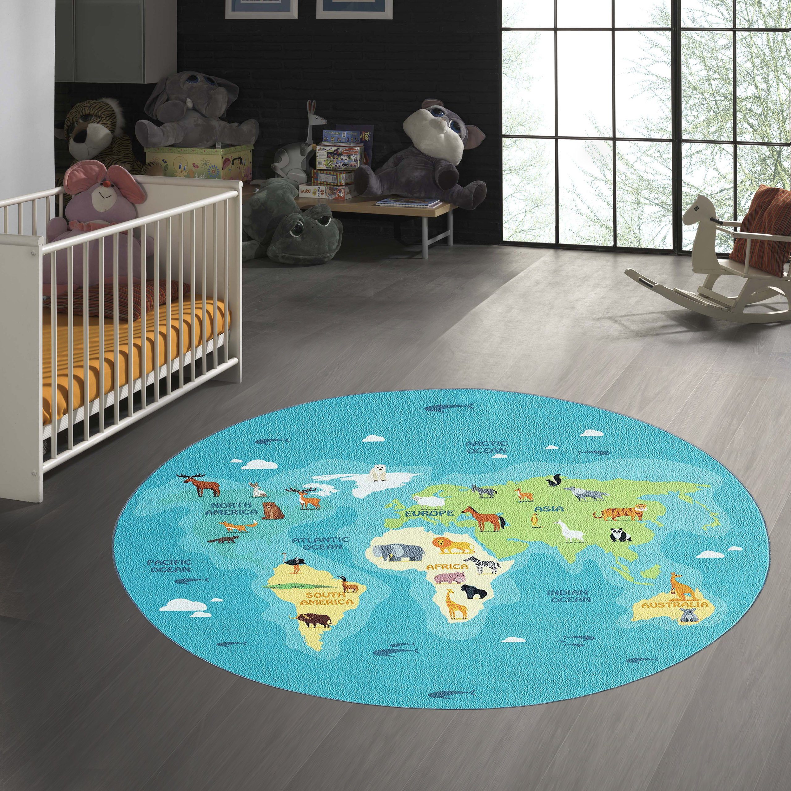 TeppichHome24 Teppich Kinderzimmer Weltkarten-Lernteppich mit Tieren günstig online kaufen