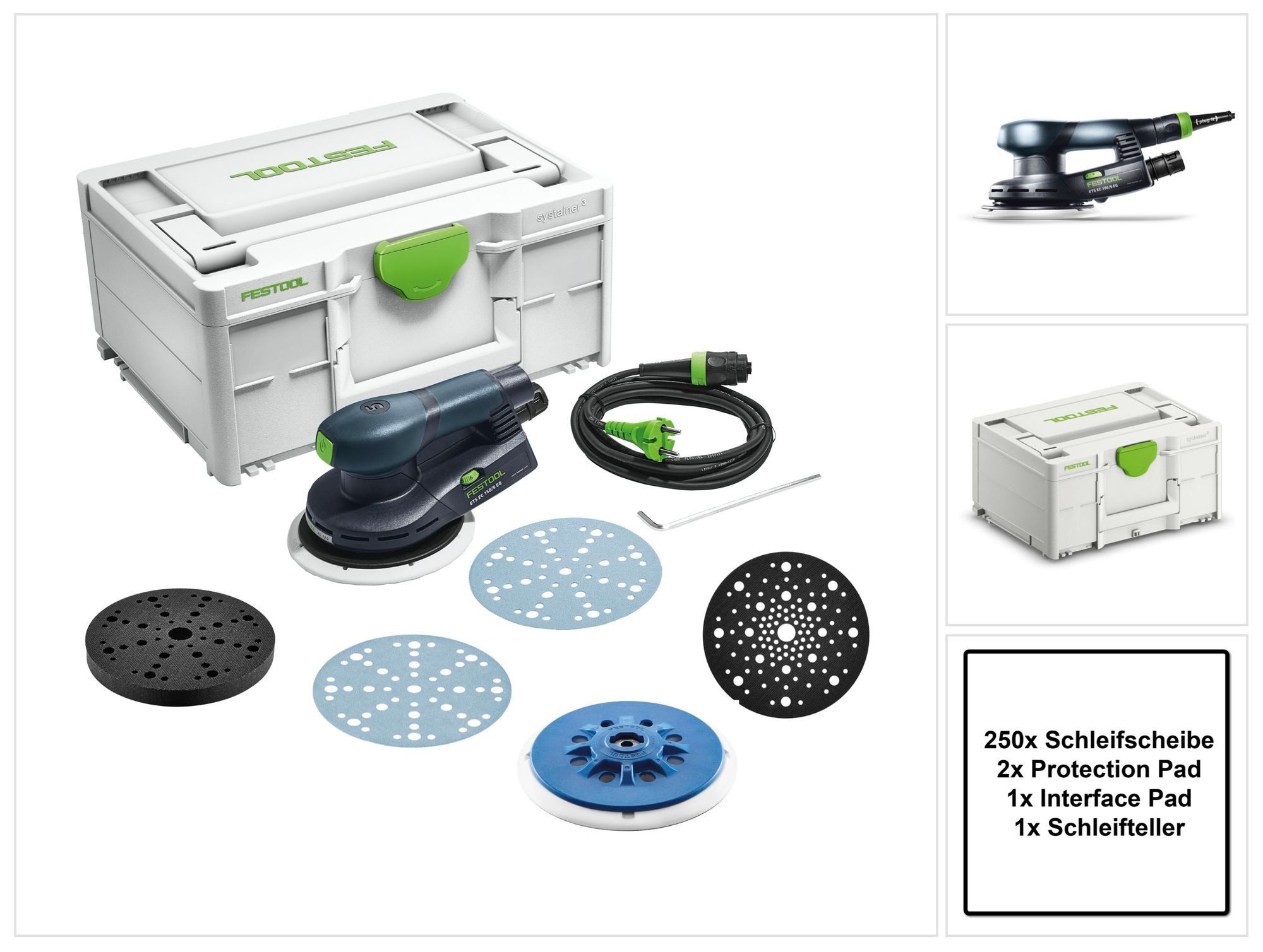FESTOOL Exzenterschleifer ETS EC 150/5 EQ-Plus Exzenterschleifer 400 W 150 mm Brushless + 250x