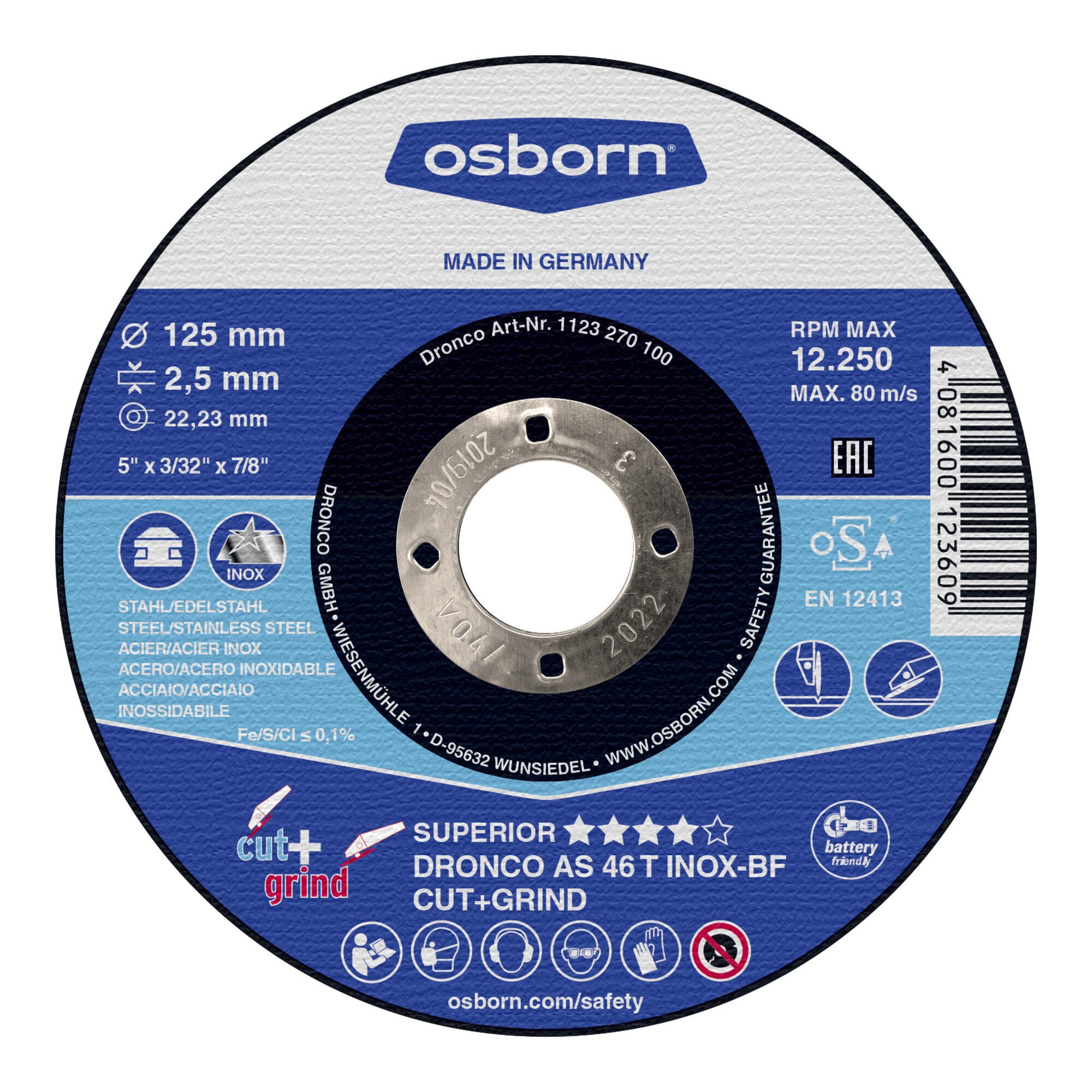 Osborn Schleifscheibe Osborn Kombi-Trenn- und Schruppscheibe AS46T Inox Cut+Grind 115x2,5 mm