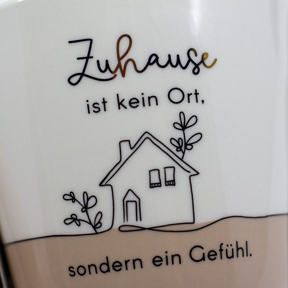 Grafik Werkstatt Tasse Goldtasse "Zuhause ist kein Ort, sondern ein Gefühl", 1-tlg., Porzellan, mit Echtgold veredelt