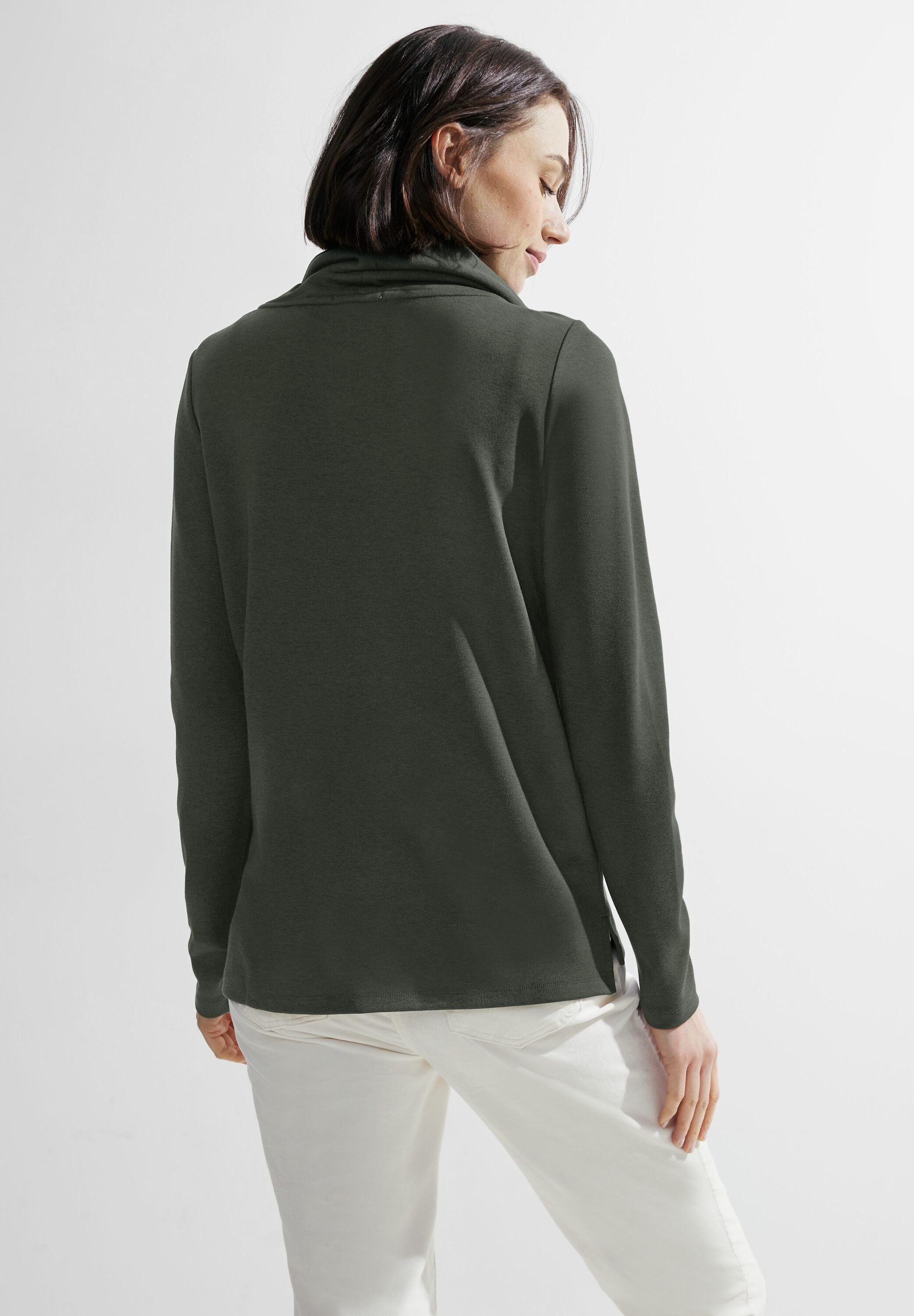 Cecil Langarmshirt Cecil Volumenkragen Shirt in Dynamic Khaki (1-tlg) Nicht  Vorhanden, Wording