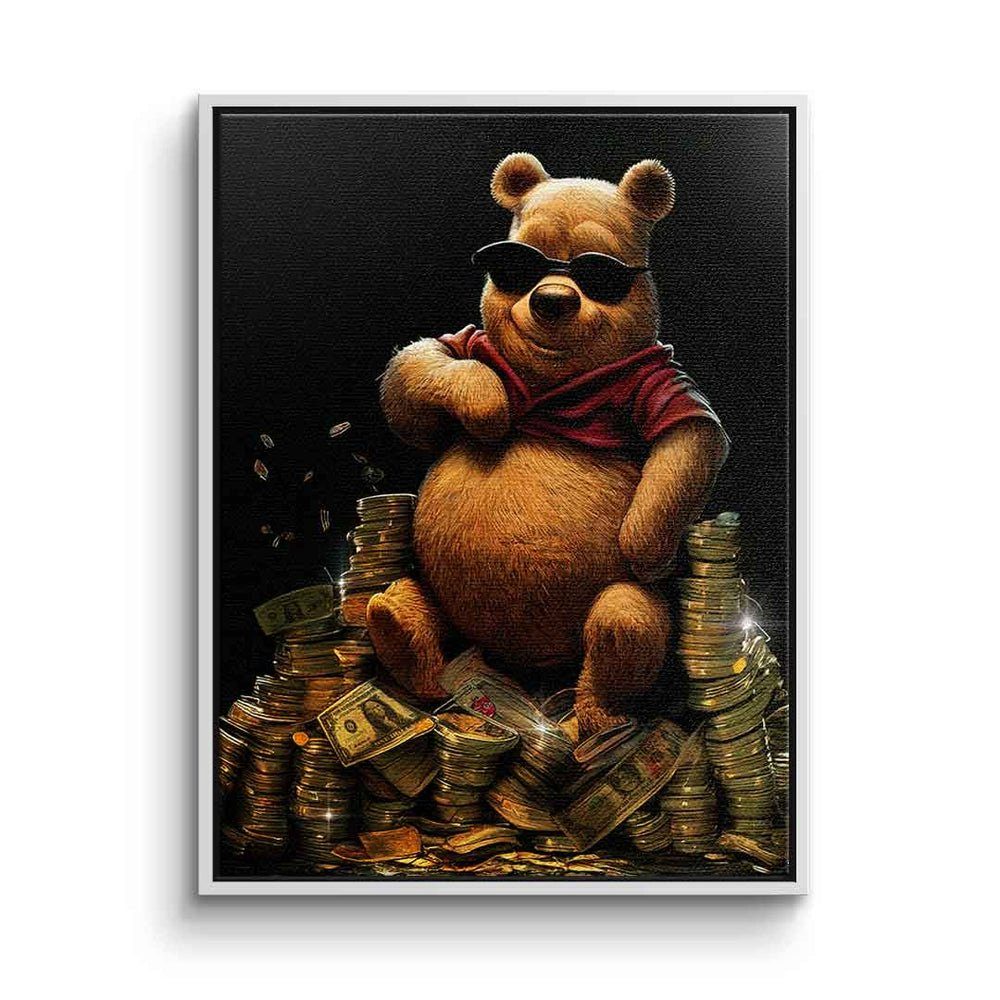 DOTCOMCANVAS® Leinwandbild, Leinwandbild Money Bear Pu der Bär Winnie the Pooh Luxus Geld premium weißer Rahmen