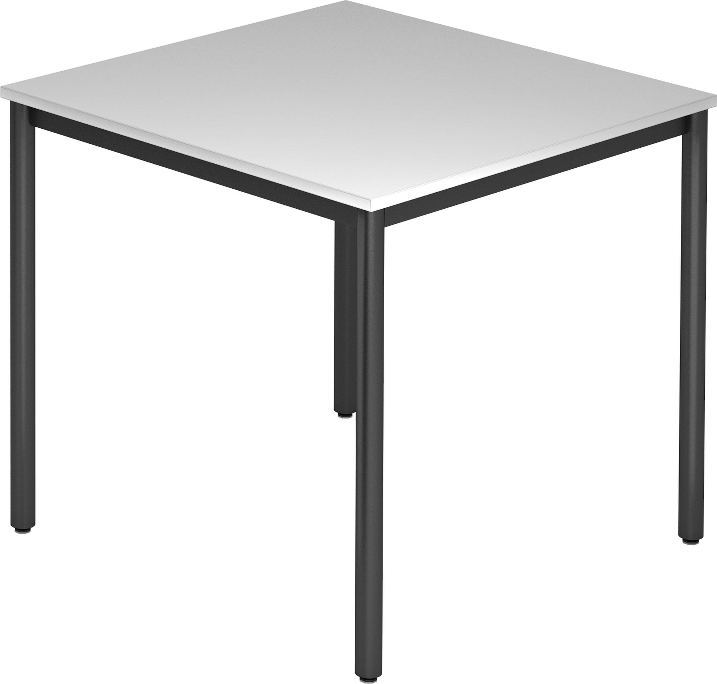 bümö Konferenztisch Besprechungstisch Serie-D, Quadrat: 80x80 cm - Dekor: Grau - Gestell: Rundrohr schwarz