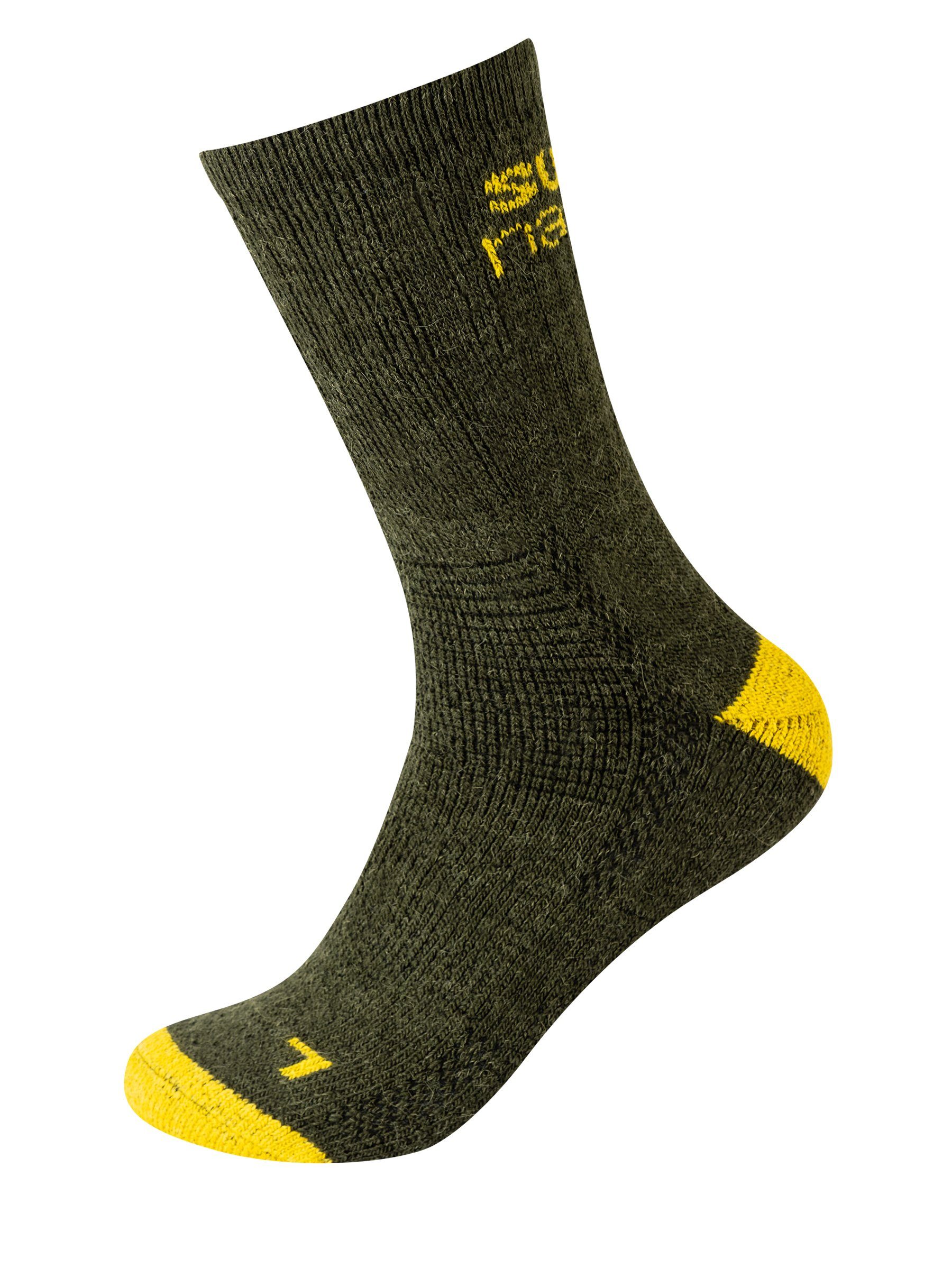 SUPER.NATURAL Sportsocken Alpaka Socken SN COSY SOCKS (2-Paar) No smell-no worries, Alpaka-Materialmix Olive Night/Tawny Mustard