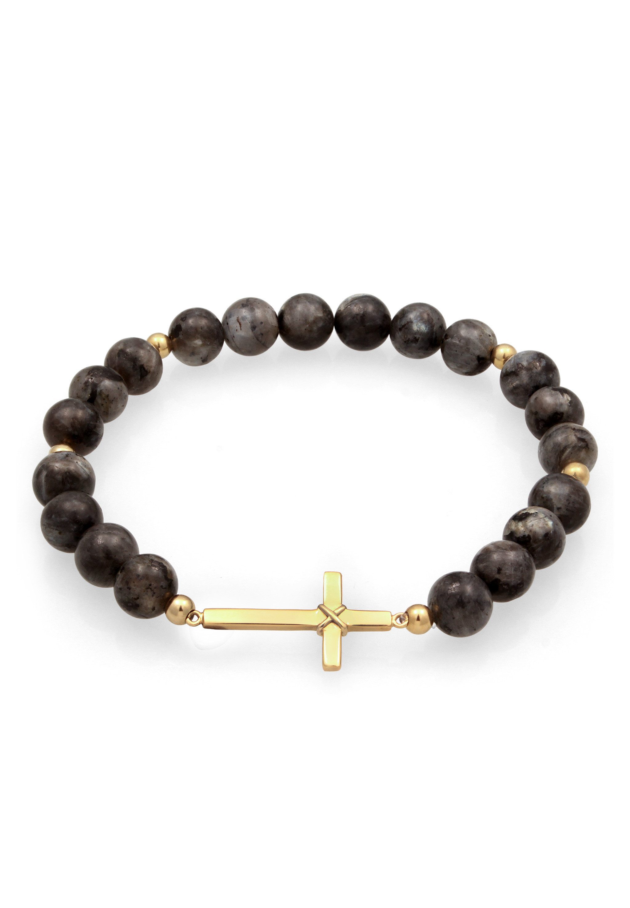 Kuzzoi Bead-Armband-Set Kreuz Lavakite Edelstein Grau 925 Sterling Silber vergoldet