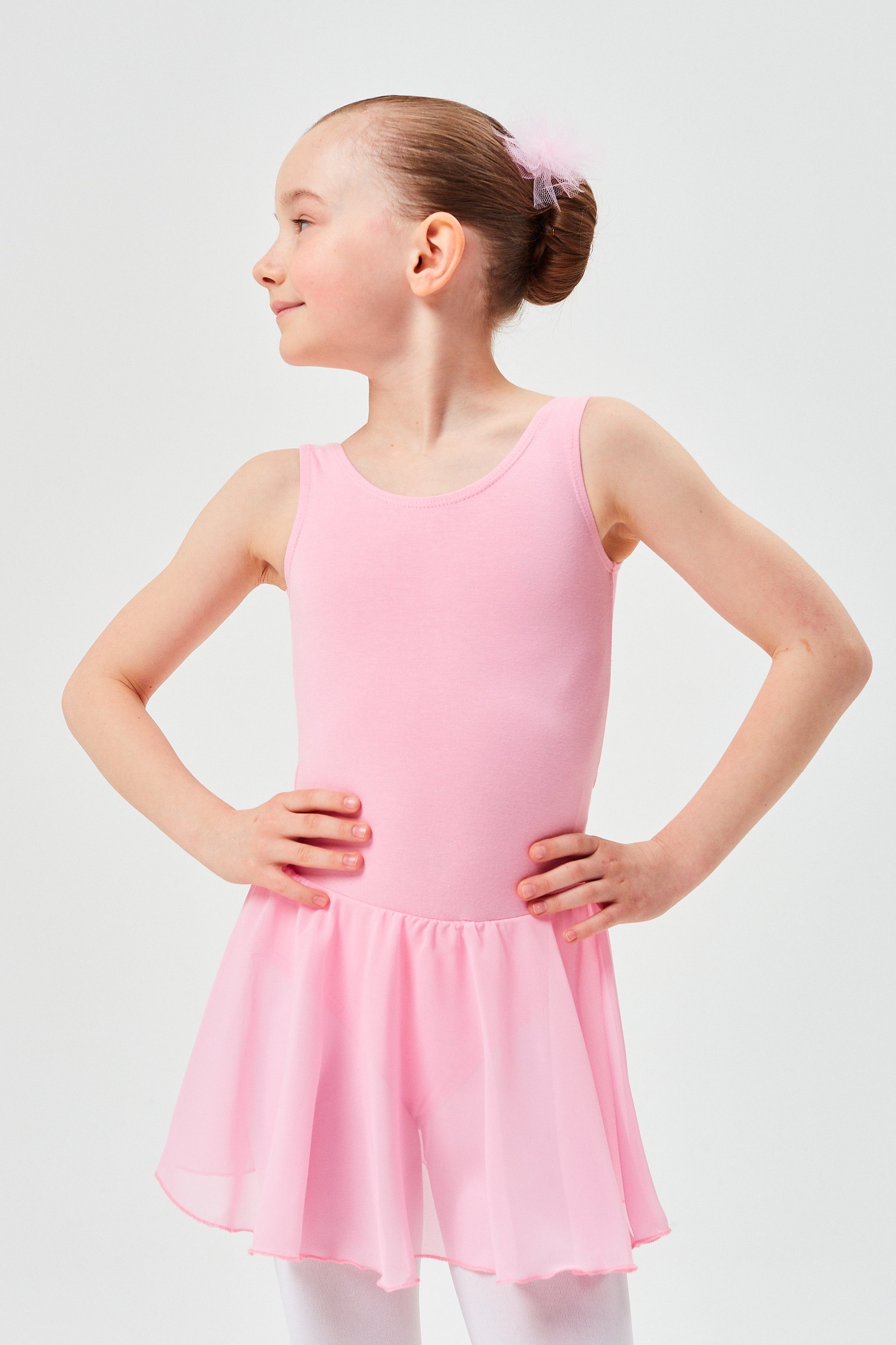 tanzmuster Chiffonkleid Ballett Trikot Minnie mit Chiffon Röckchen Ballettkleid für Mädchen aus wunderbar weichem Baumwollmaterial rosa