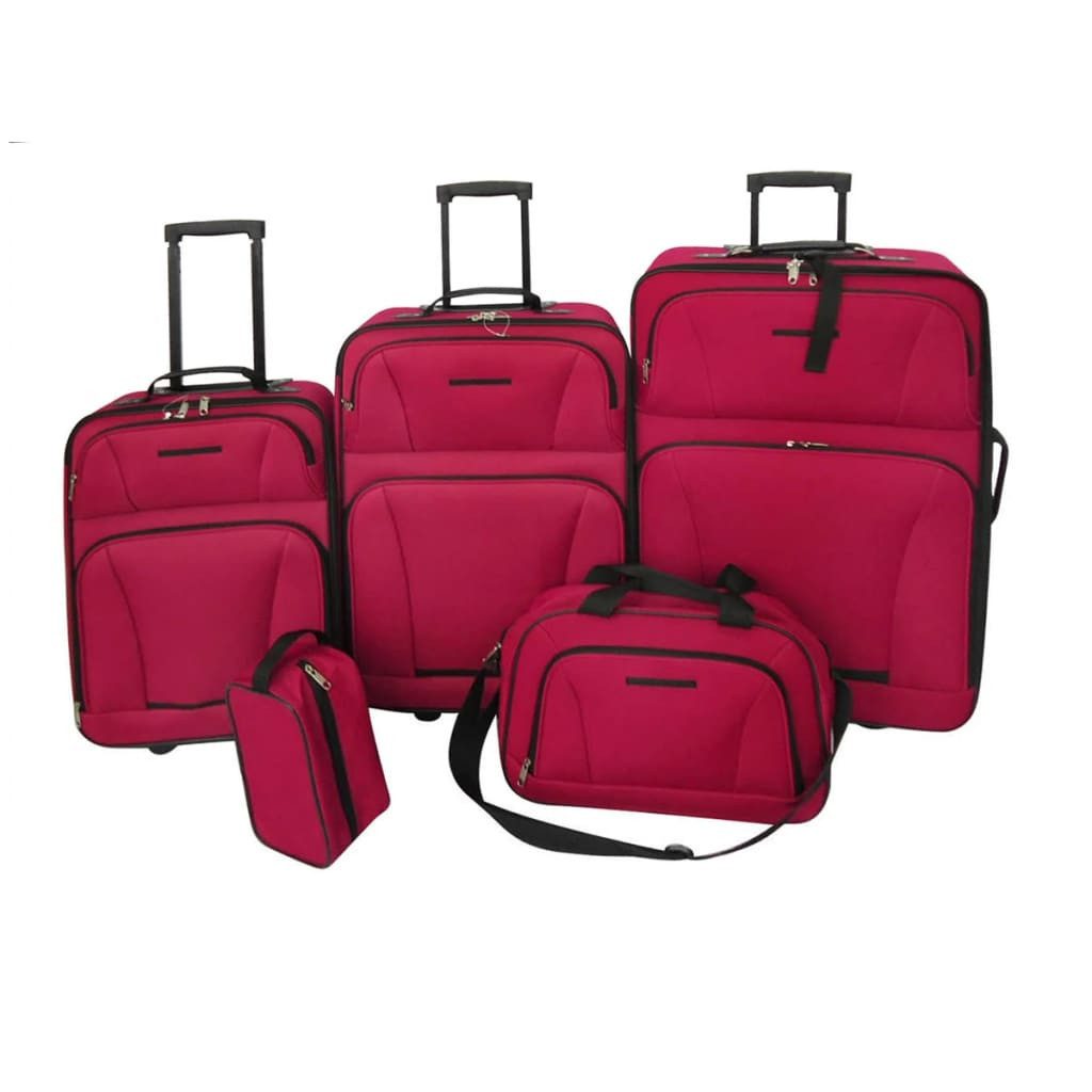 Trolley Rot - 5-teilig Koffer Set Weichgepäck Reisekoffer-Set Reisetasche mit