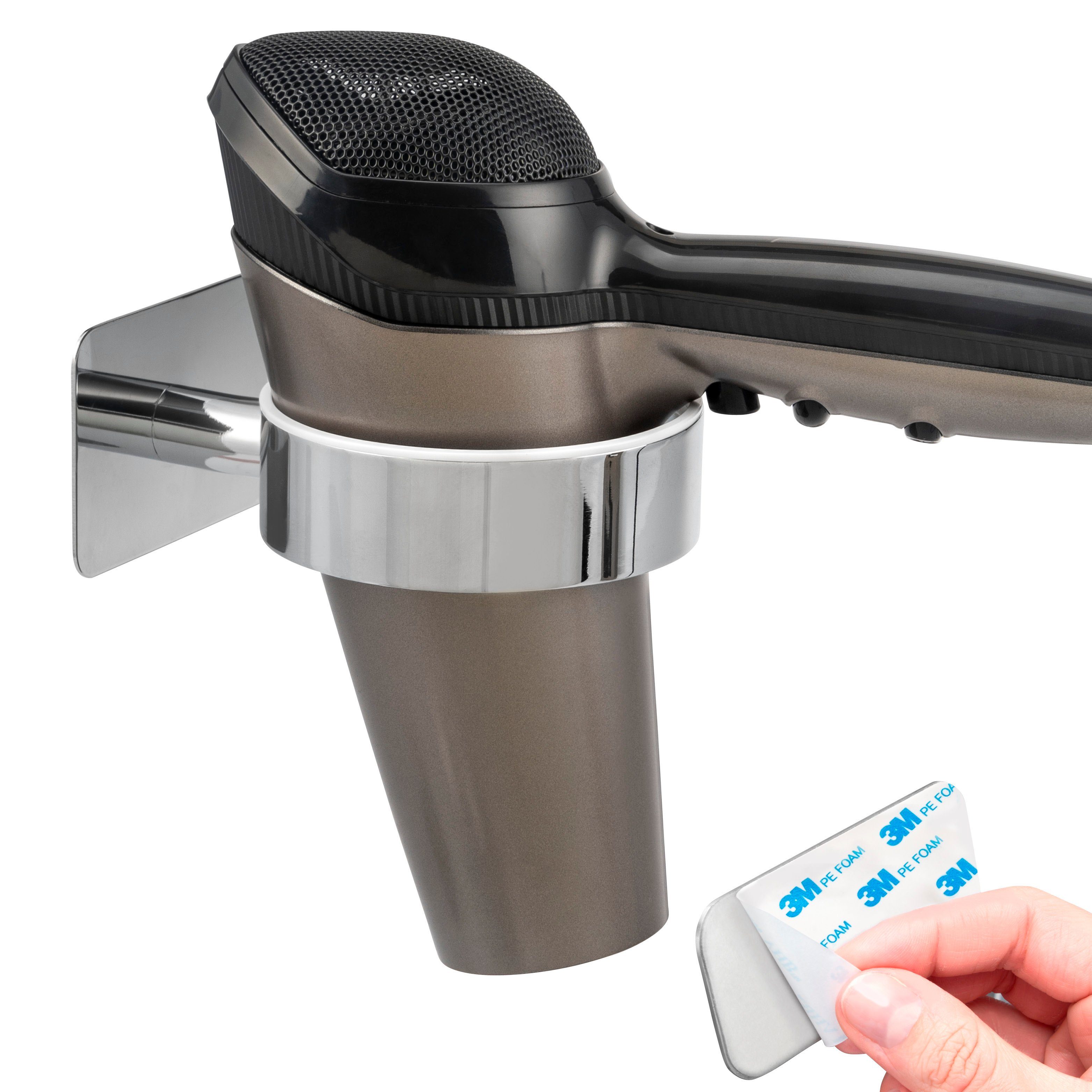 bremermann Haartrocknerhalter Bad-Serie LUCENTE TAPE - mit Klebepad, verchromt