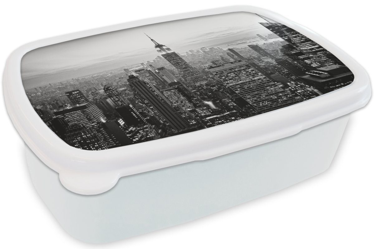 MuchoWow Lunchbox New und Jungs für Brotbox York Erwachsene, (2-tlg), und für Schwarz-Weiß-Fotodruck, City Mädchen Kinder Brotdose, Kunststoff