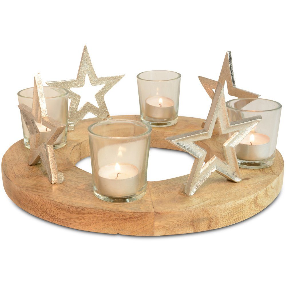 RIFFELMACHER & WEINBERGER Adventsleuchter Adventskerzenhalter mit Sternen und Teelichtgläser