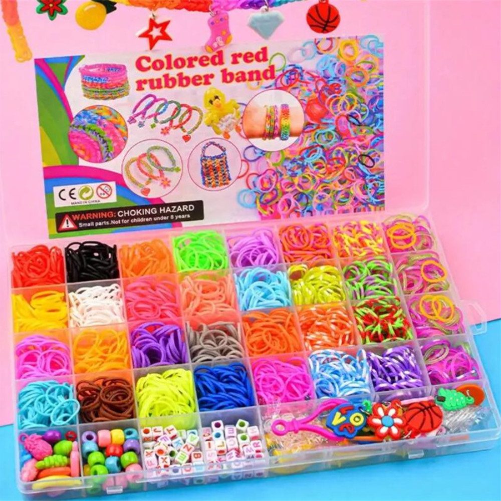 Blusmart Bastel-Armband DIY Loom Bänder Gummiband Schmuckset mit Zubehör, 2500 Gummibänder in 32 Farben, Gummiband-Sortiment, Webstuhlbänder