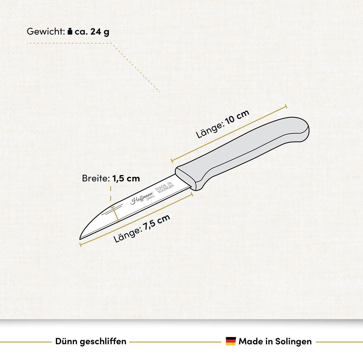 Hoffmann Germany Schneidmesser Zöppken Solingen 7,5 cm Kunststoffgriff – handgeschliffen, dünner Schliff, POM-Griff, Obstmesser & Gemüsemesser