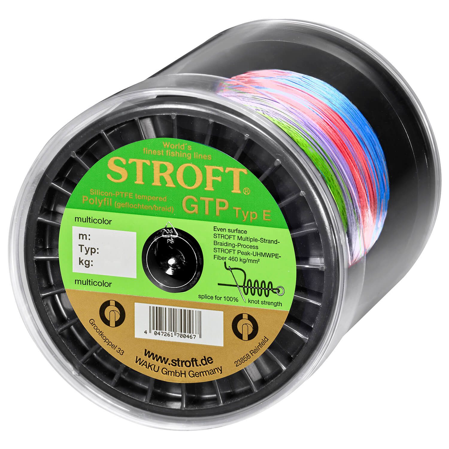 Stroft Angelschnur Stroft Schnur GTP Typ E geflochten multicolor 2000m, 2000 m Länge, 0.35 mm Fadendurchmesser, (1-St), 24kg Tragkraft