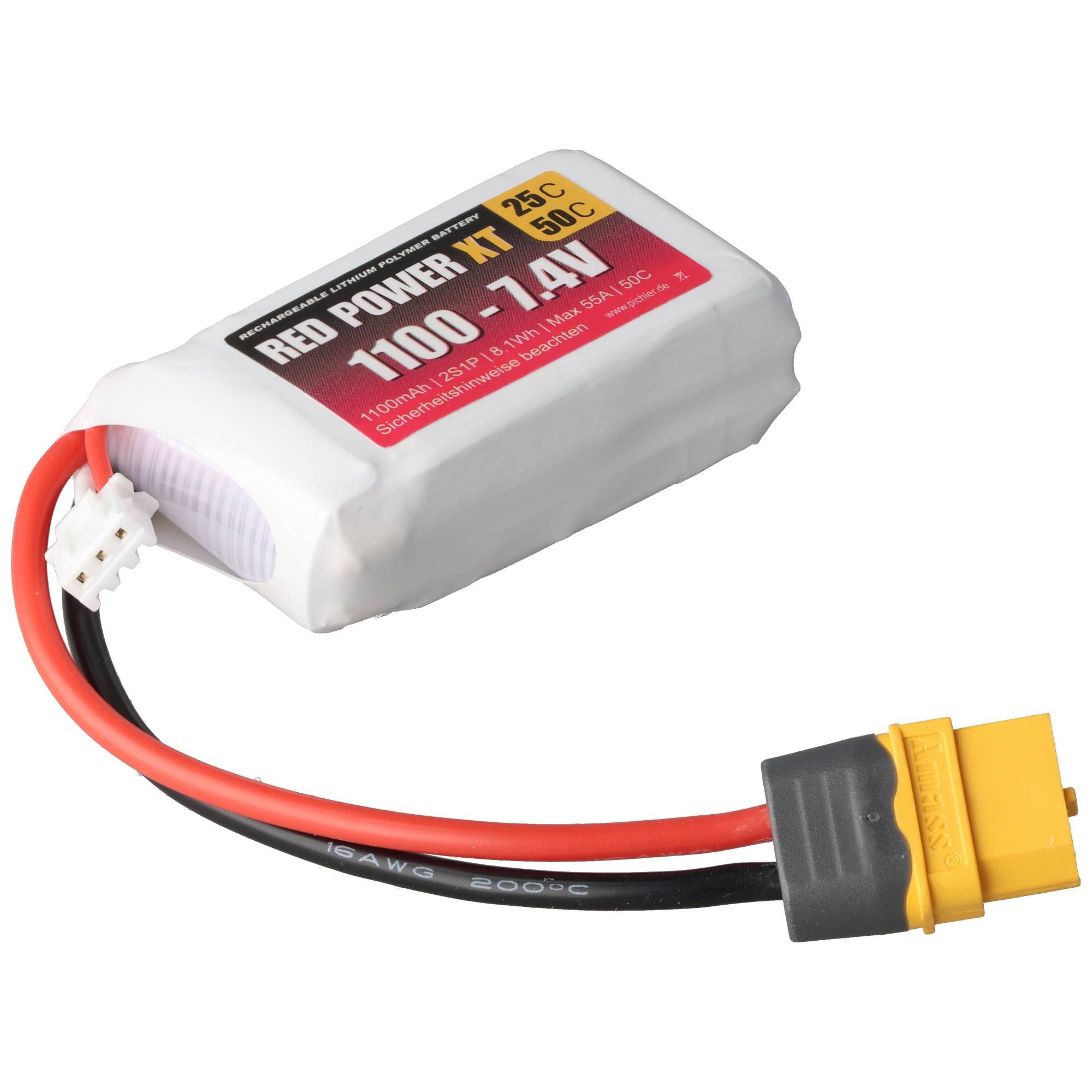 PICHLER Pichler RED POWER XT LiPo Akku 1100 mAh – 7,4 V 2S1P mit XT60 Stecker Akku 1100 mAh (7,4 V)