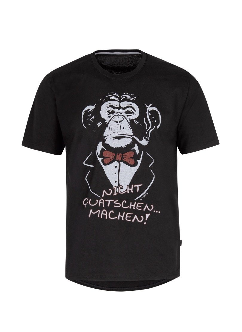 und Affen-Druckmotiv mit TRIGEMA T-Shirt Spruch schwarz T-Shirt Trigema