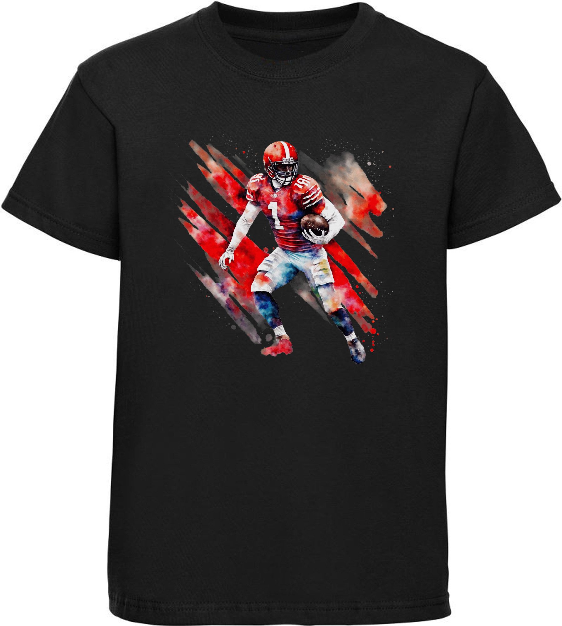 MyDesign24 T-Shirt Kinder Football Print Shirt - American Football Spieler in Ölfarben Bedrucktes Jungen und Mädchen American Football T-Shirt i488