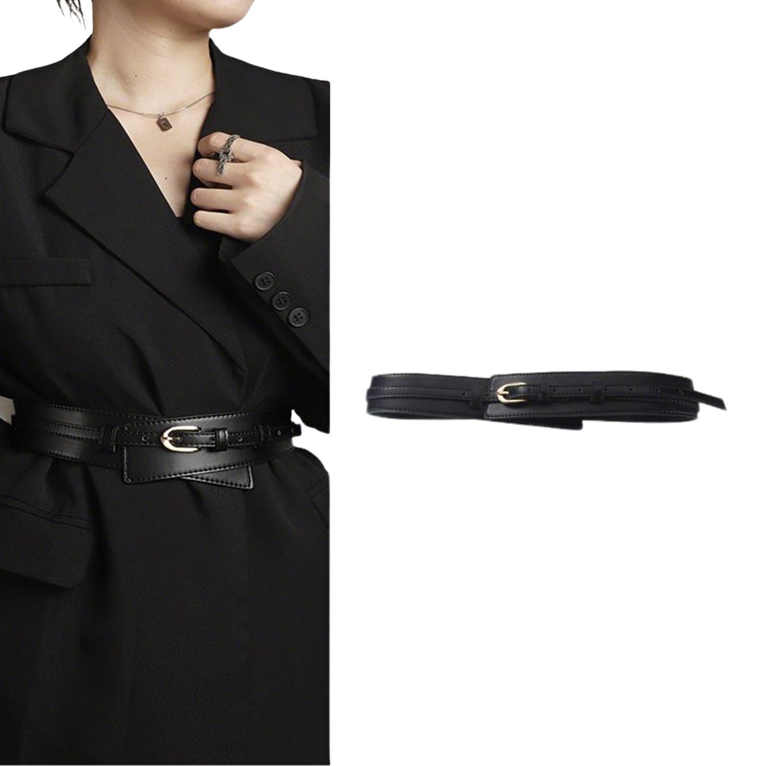 Zaewry Taillengürtel Stretchgürtel 2-in-1-Gürtel Bauchgürtel, Schmuckgürtel, Wird mit einem dünnen Gürtel geliefert, für Kleid & Overall