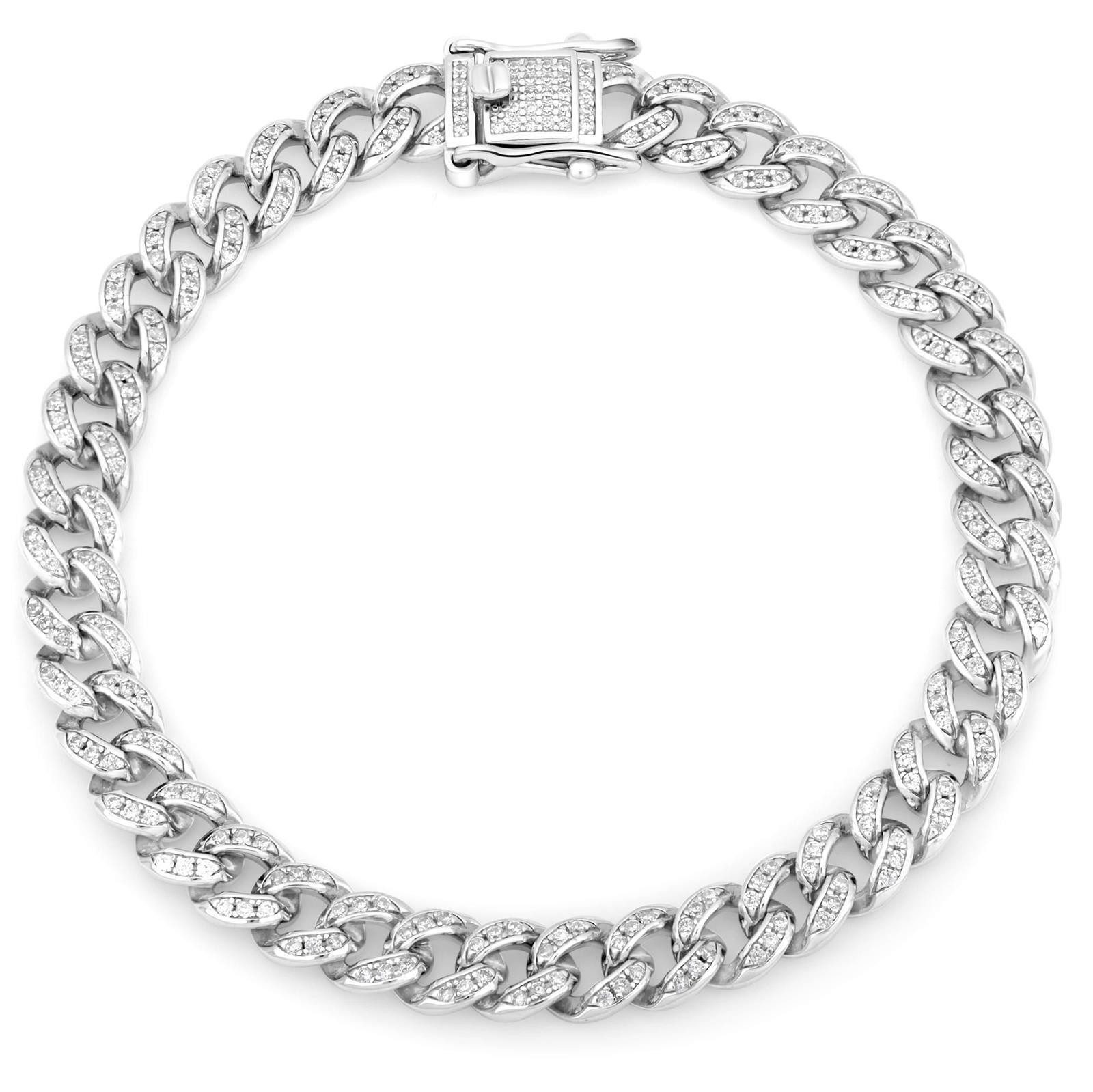 Tony Fein Silberarmband Panzerarmband Zirkonia Weiß Massiv 925 Silber, Rhodiniert Made in Italy für Damen und Herren