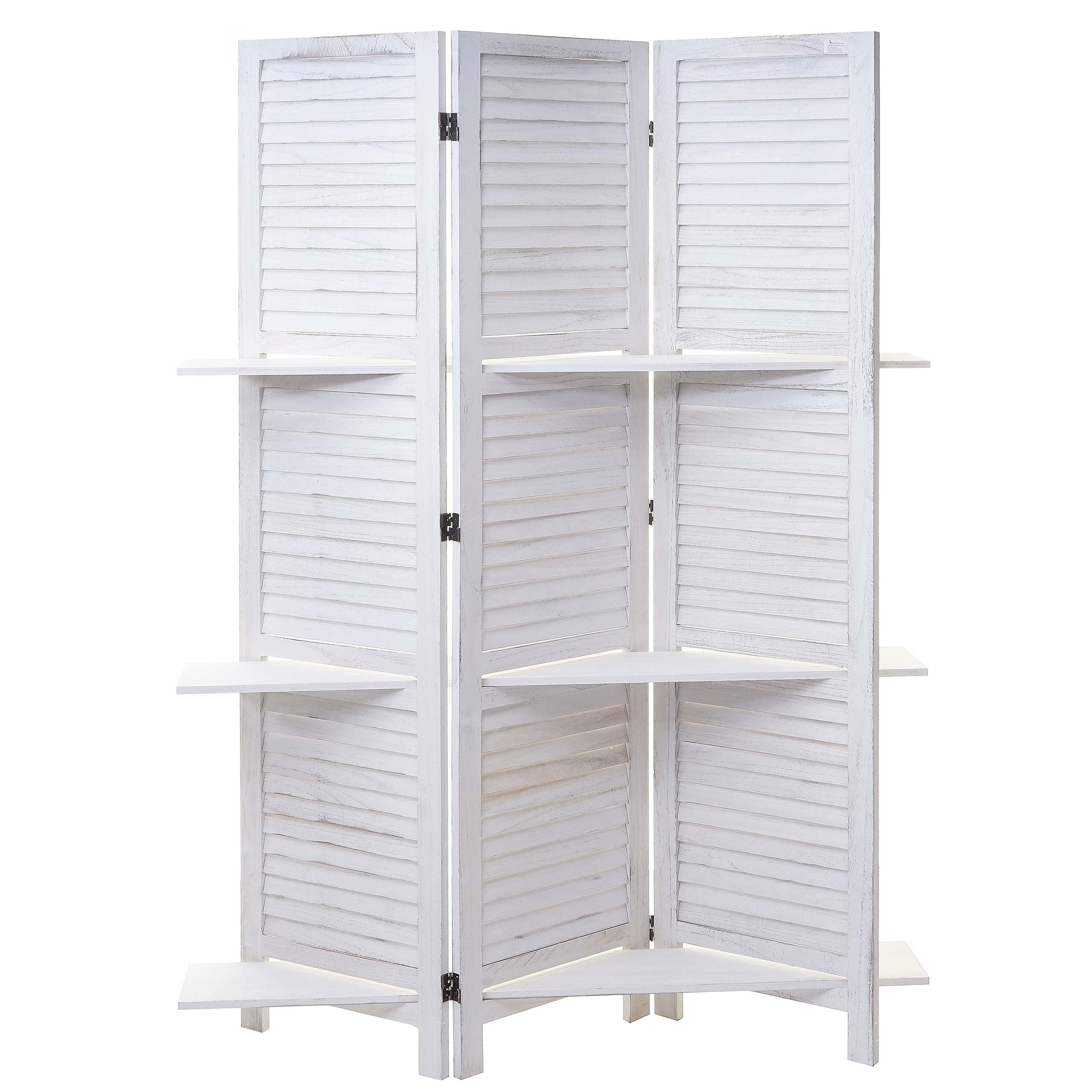 MCW Paravent Aberdeen, Mit 3 herausnehmbaren Regalböden, 3 Paneele, Fensterladenoptik