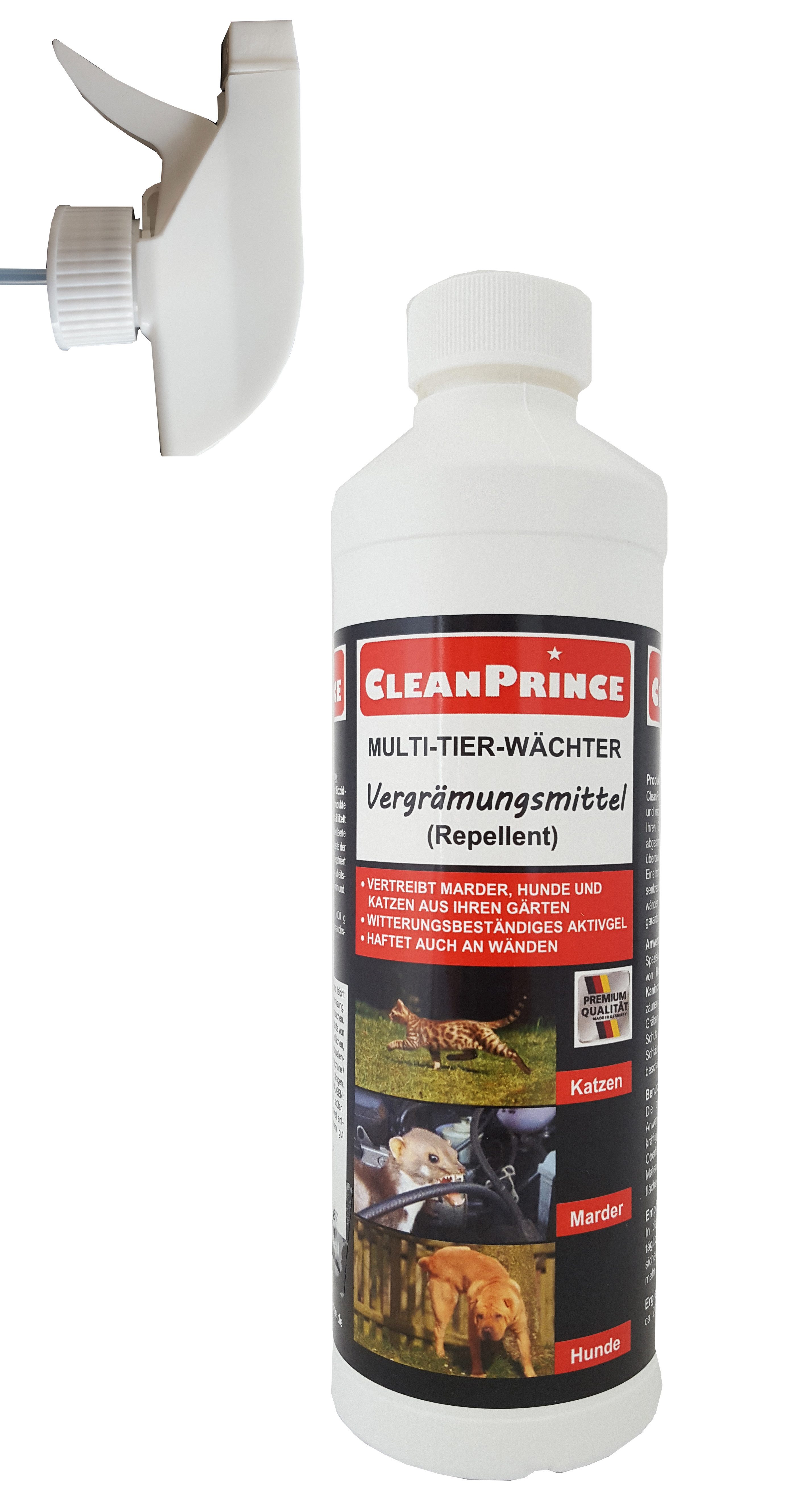 CleanPrince Marderspray Multi-Tier-Wächter, Anti Marder Spray Katzen Kaninchen, 500 ml