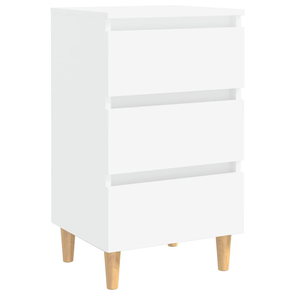 furnicato Nachttisch Weiß 40 x 35 x 69 cm mit Massivholzbeinen (1-St), Geräumiger Nachtschrank mit drei Schubladen für das Schlafzimmer