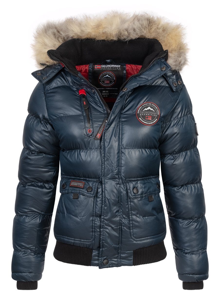 Geographical Norway Steppjacke Geographical Norway Damen Winter Jacke Steppjacke Parka Getappt Bomberjacke Warm gesteppt Navy