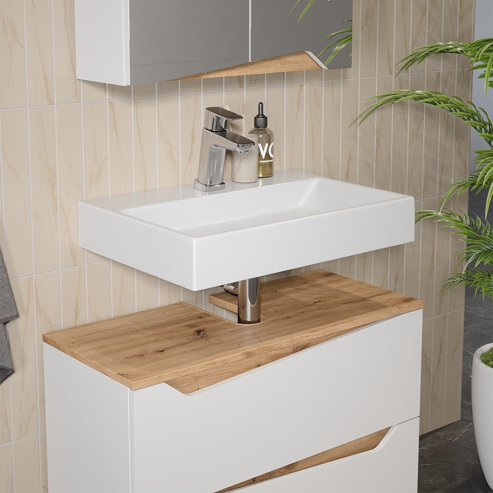 Vicco Waschbeckenunterschrank Marelle, Weiß/Artisan, 80 x 57.5 cm mit 2 Schubladen (1-St)