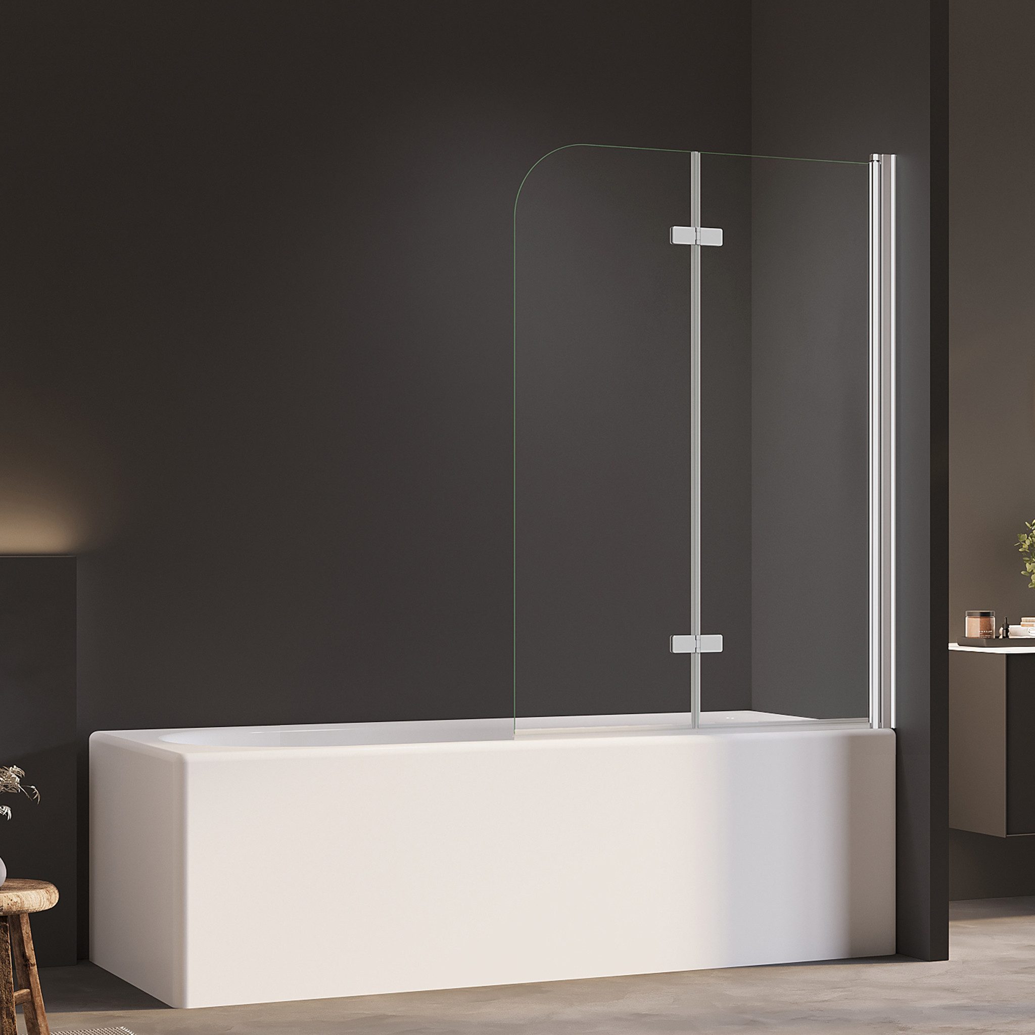 AmuseVera Badewannenfaltwand Duschwand für Badewanne Badewannenaufsatz 2 tlg 3 tlg Schwarz/Chrome, ESG Sicherheistsglas, (Set, 180° schwenkbar Faltwand Dusche Duschtrennwand Faltbar), Faltwand Duschwand Badewanne 2 teilig 180° schwenkbar