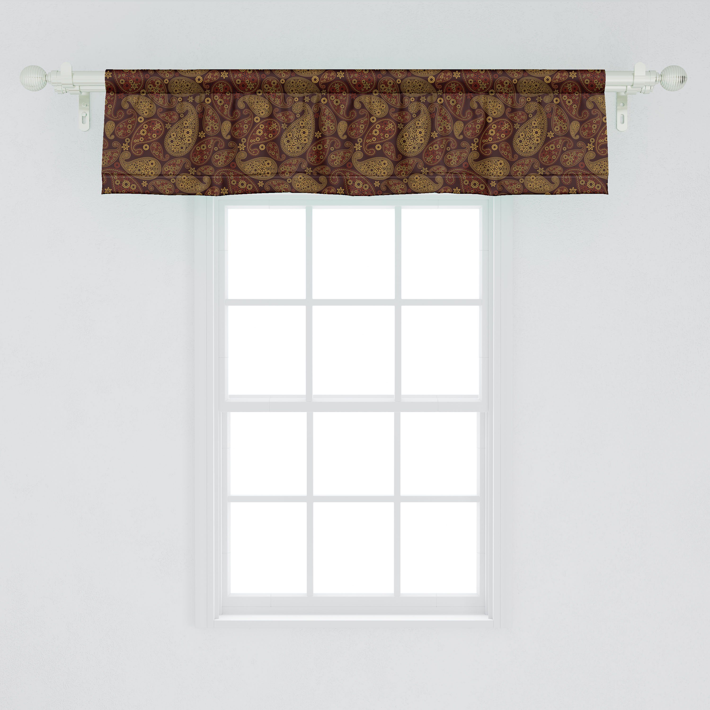 Microfaser, für Oriental Dekor mit Scheibengardine Paisley Stangentasche, Volant Vorhang Damast-Entwurf Schlafzimmer Küche Abakuhaus,