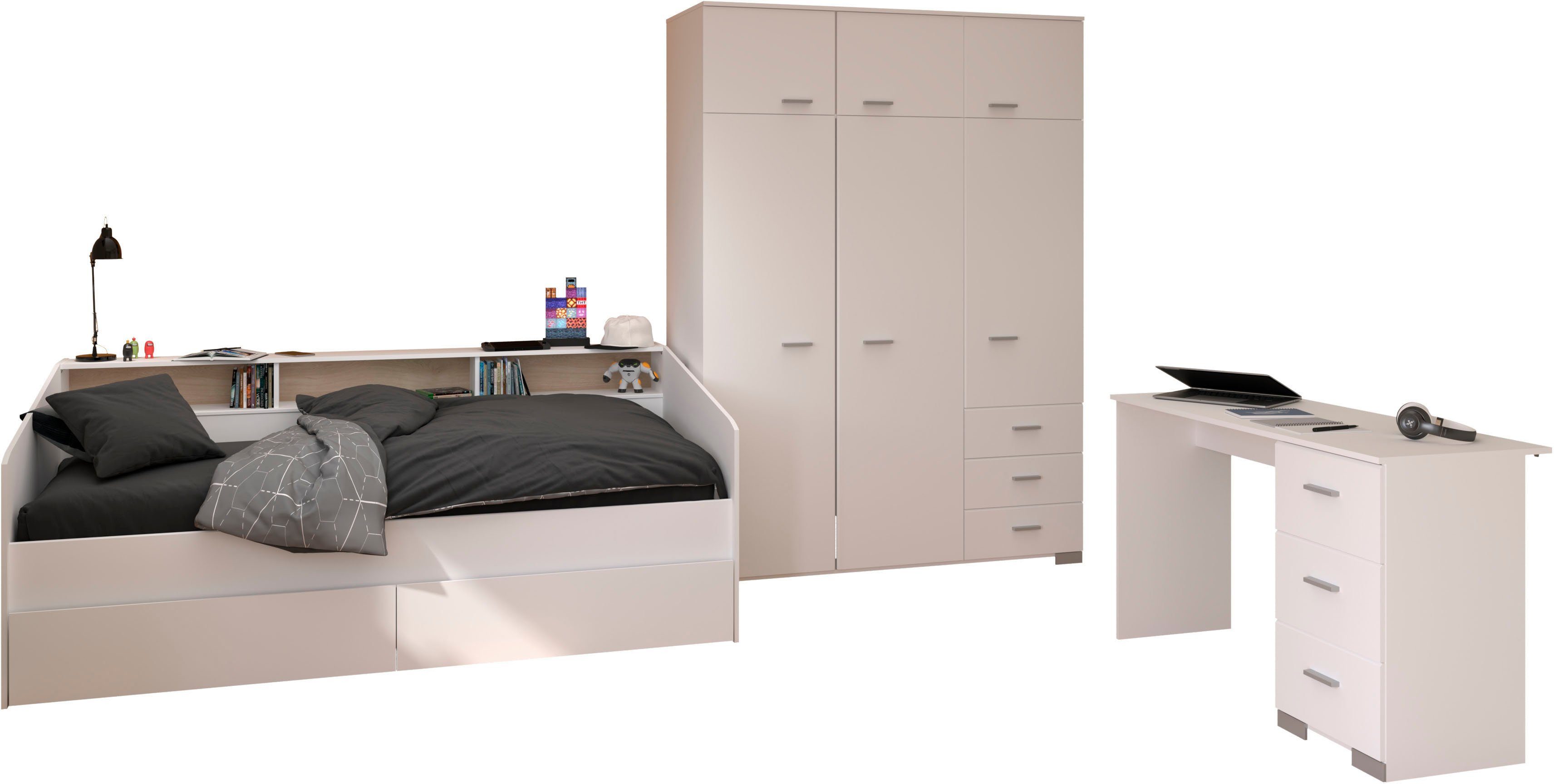 Parisot Jugendzimmer-Set Sleep 42, (Set, 4-tlg), Rückwände der Fächer am Bett drehbar
