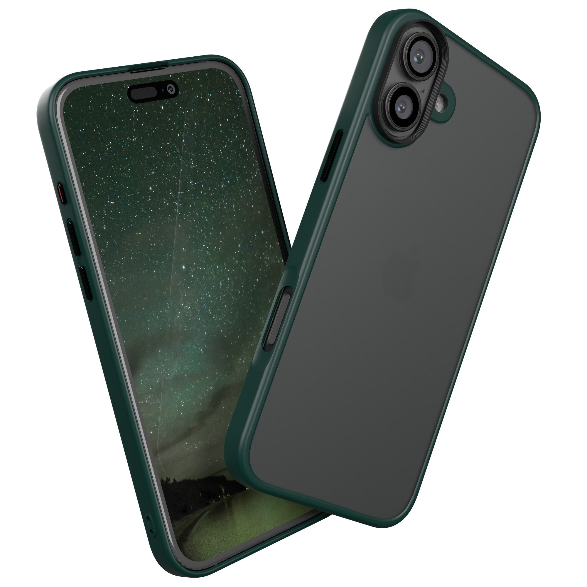 EAZY CASE Handyhülle Outdoor Case für Apple iPhone 16 Plus 6,7 Zoll, Slim Cover Durchsichtig Robust Back Cover stoßfest Grün / Nachtgrün