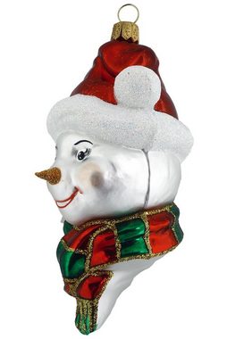 Hamburger Weihnachtskontor Christbaumschmuck Schneemann-Gesicht mit gestreiftem Schal, Dekohänger - mundgeblasen - handdekoriert