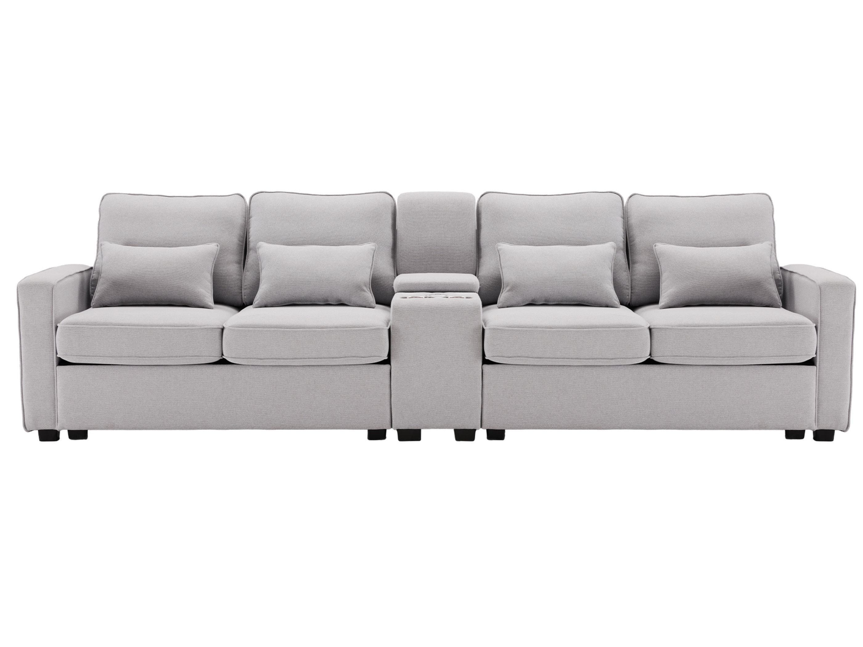 SeedWave Big-Sofa 4-Sitzer Sofa mit Konsole, Big Sofa breite 260 cm, Leinen Recamiere, Gepolstertes Sofa mit USB-Ladeanschluss, Stauraum