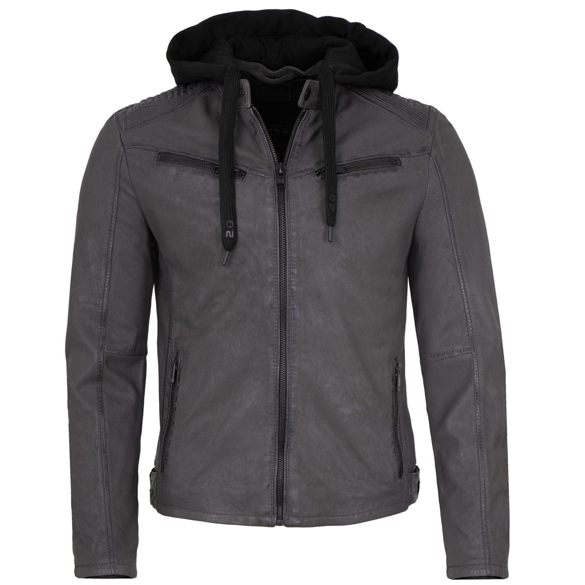 2.0 by Mauritius Lederjacke G2MNeiko 2.0 by Mauritius - Herren Lederjacke Kapuze Lammnubuk grau