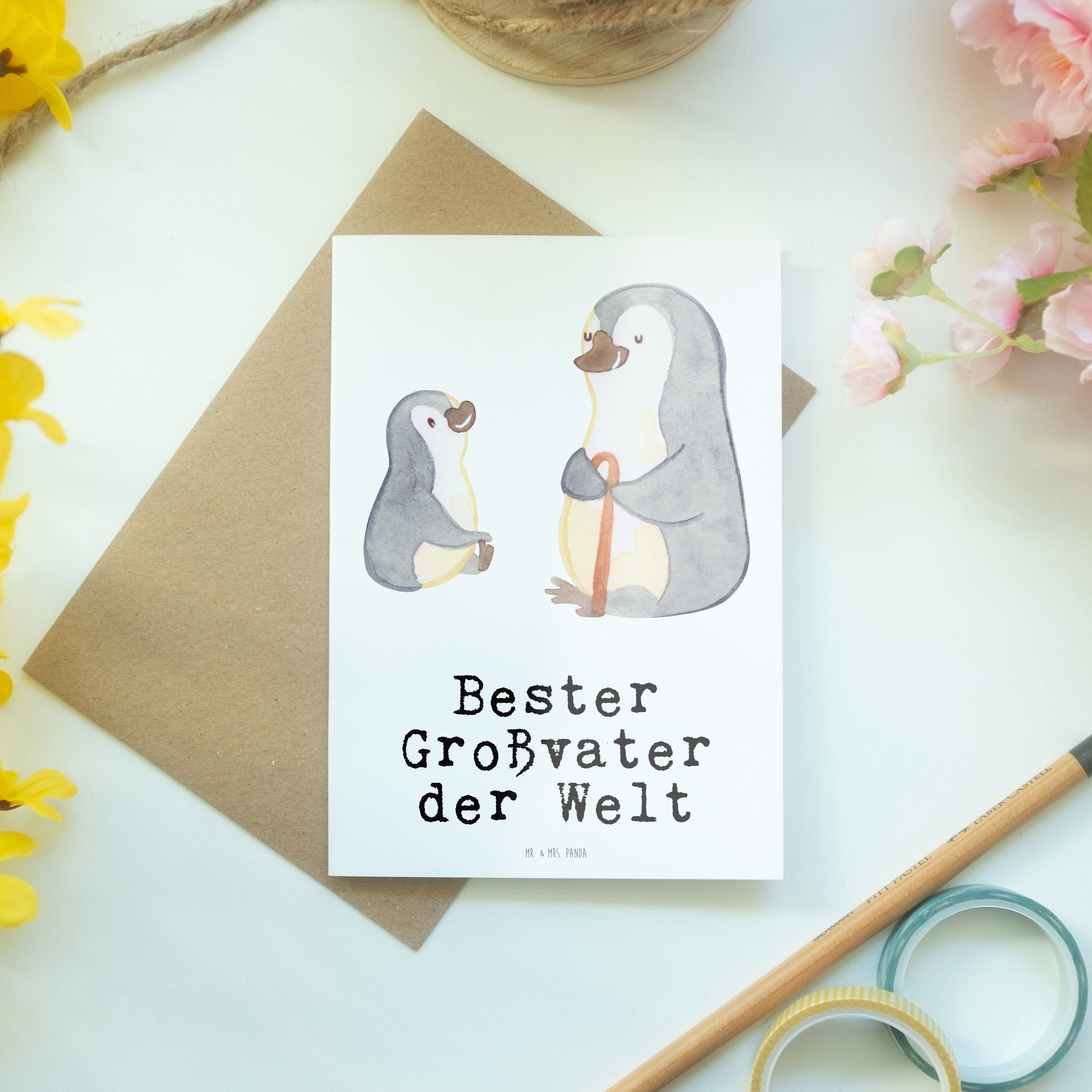 Mr. & Mrs. Panda Grußkarte der Großvater Pinguin Welt Weiß - - Geschenk, Geburt Bester Bedanken