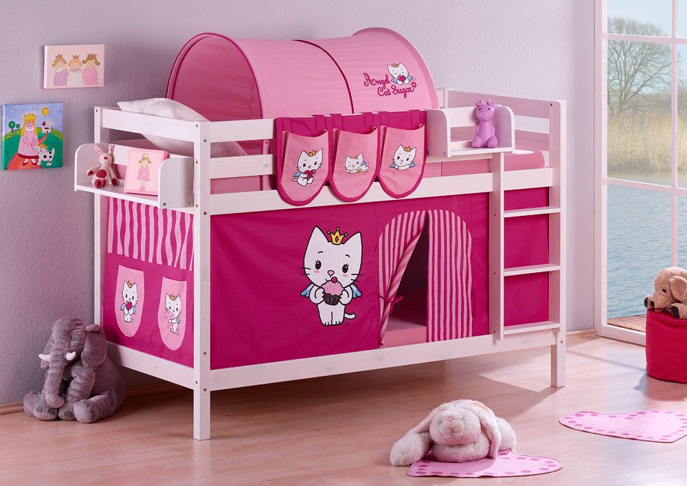 Lilokids Etagenbett JELLE Angel Cat Sugar - Hochbett - inkl. Vorhang und 2 Lattenrosten