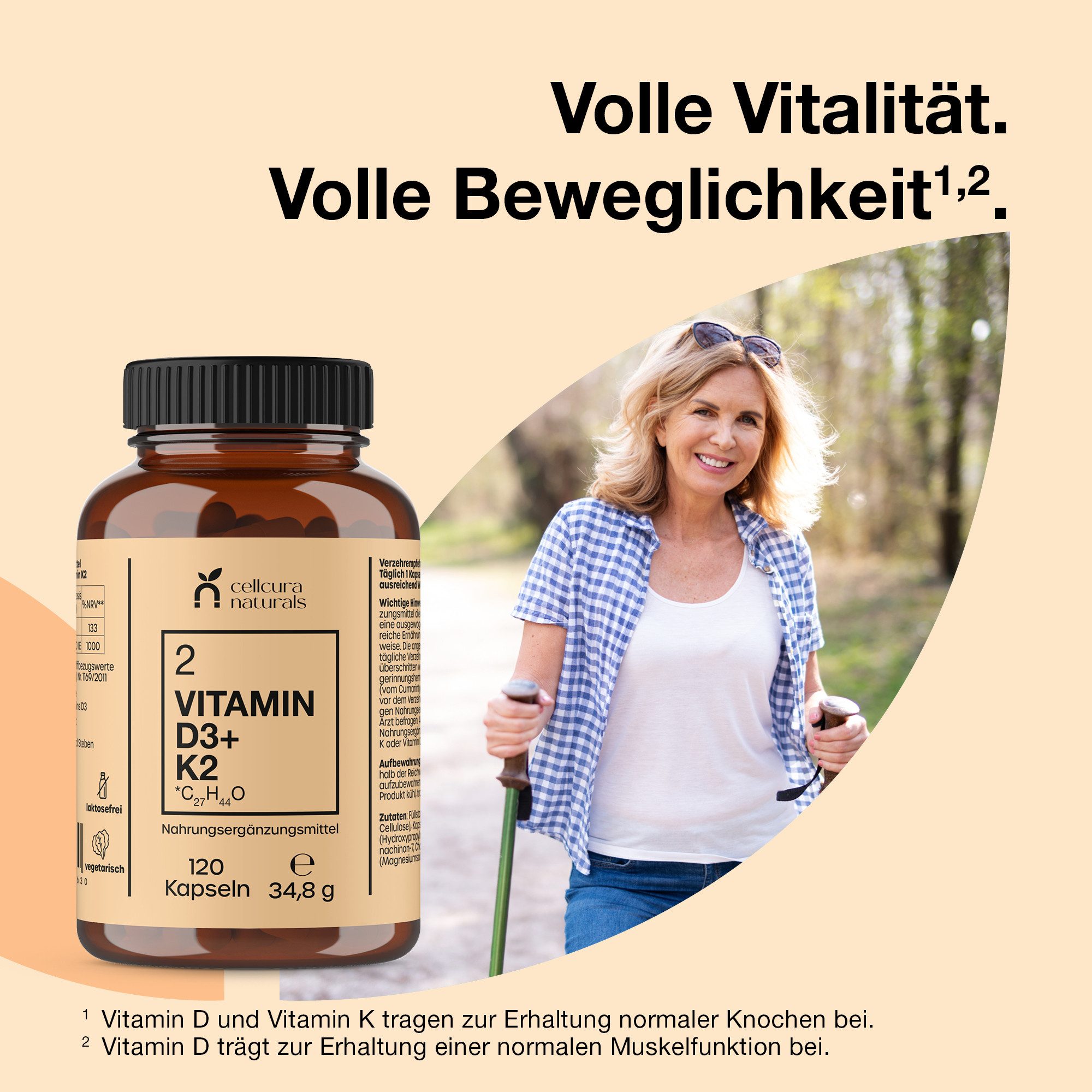 cellcura naturals Vitamin D3+K2 Kapseln, 120 St., 34.8 g, Vitamine für eine tägliche Basisversorgung