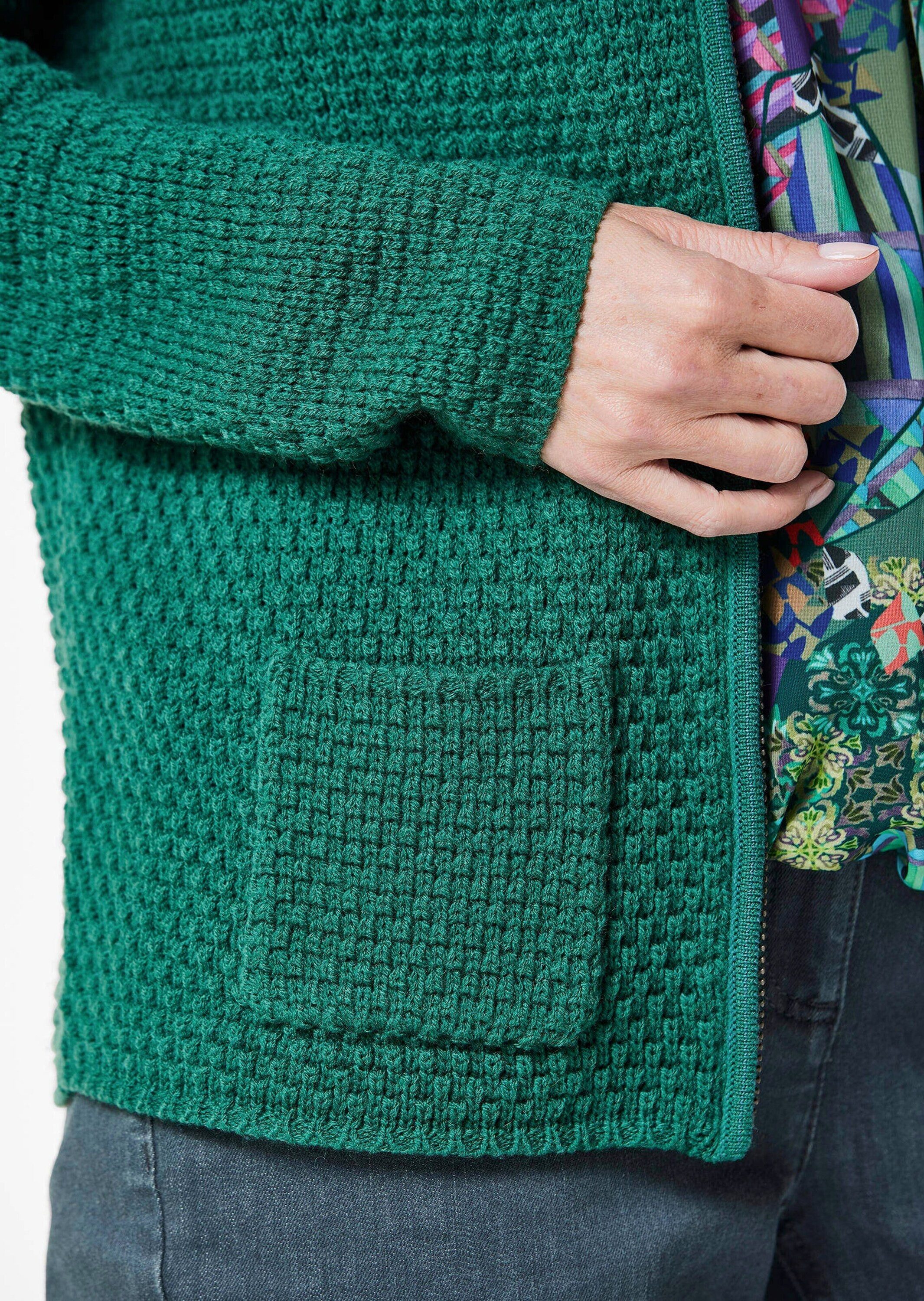 GOLDNER Strickpullover Elegante Wolljacke mit Noppenstruktur Hüftlange Alltagsjacke mit Stehkragen, Taschen und Langarm