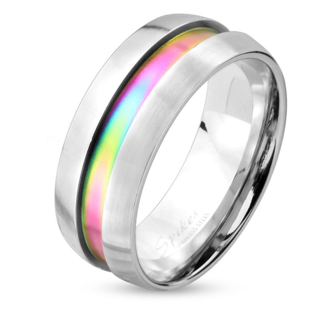 Fingerring 64 (20.4) Silberner Edelstahlring mit Regenbogen Mittelring 49-70
