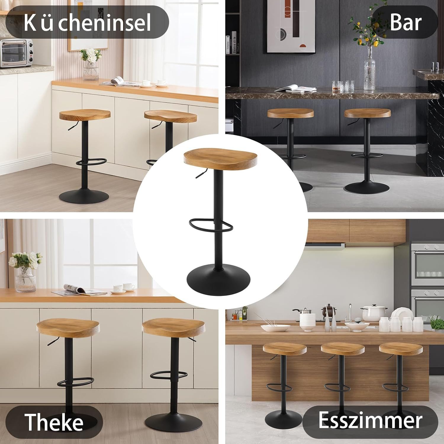 Woltu Barhocker (1 St), einzeln, mit Sattelsitz Fußstütze, aus Massivholz Metall
