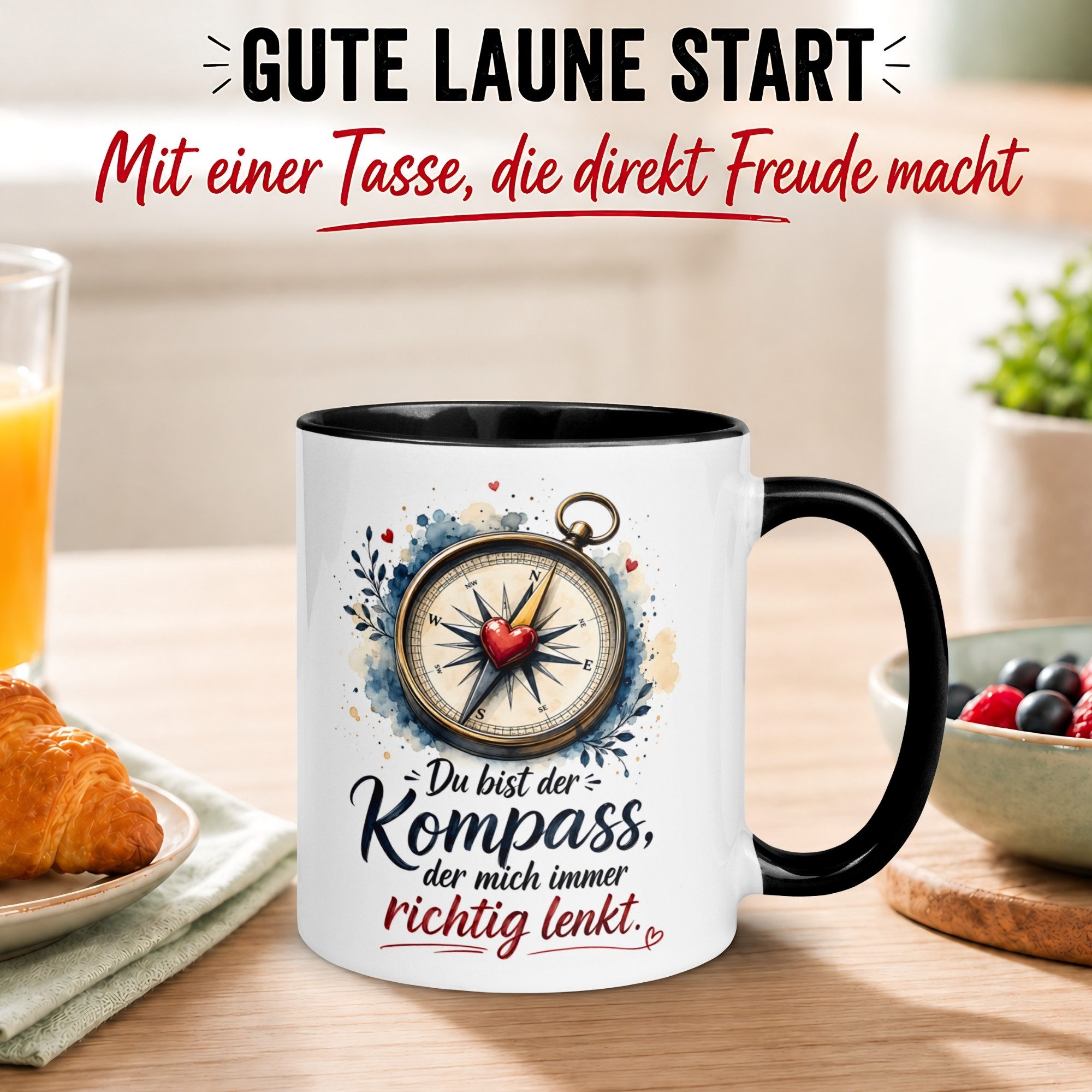 Momentals Tasse Liebe – Du lenkst mich immer richtig – Ich liebe Dich Geschenk Partner, Gratis Versand · Links-&Rechtshänder · Spülmaschinenfest