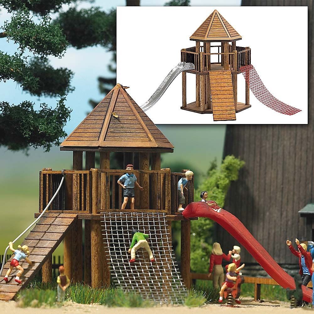 Busch Modelleisenbahn-Baustelle Busch H0 1487 Ausgestaltungs-Set "Spielburg" mit Rutschbahn aus Ec...