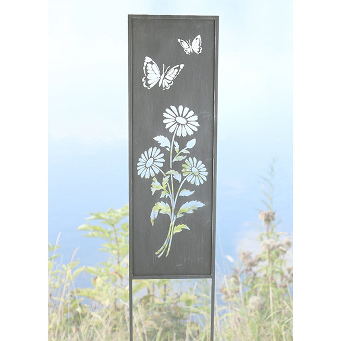 Goldbach Gartenfigur Metall Paravent Blumendeko 31 x 1,3 x 117 cm, grau Stele Garten, (1 St)