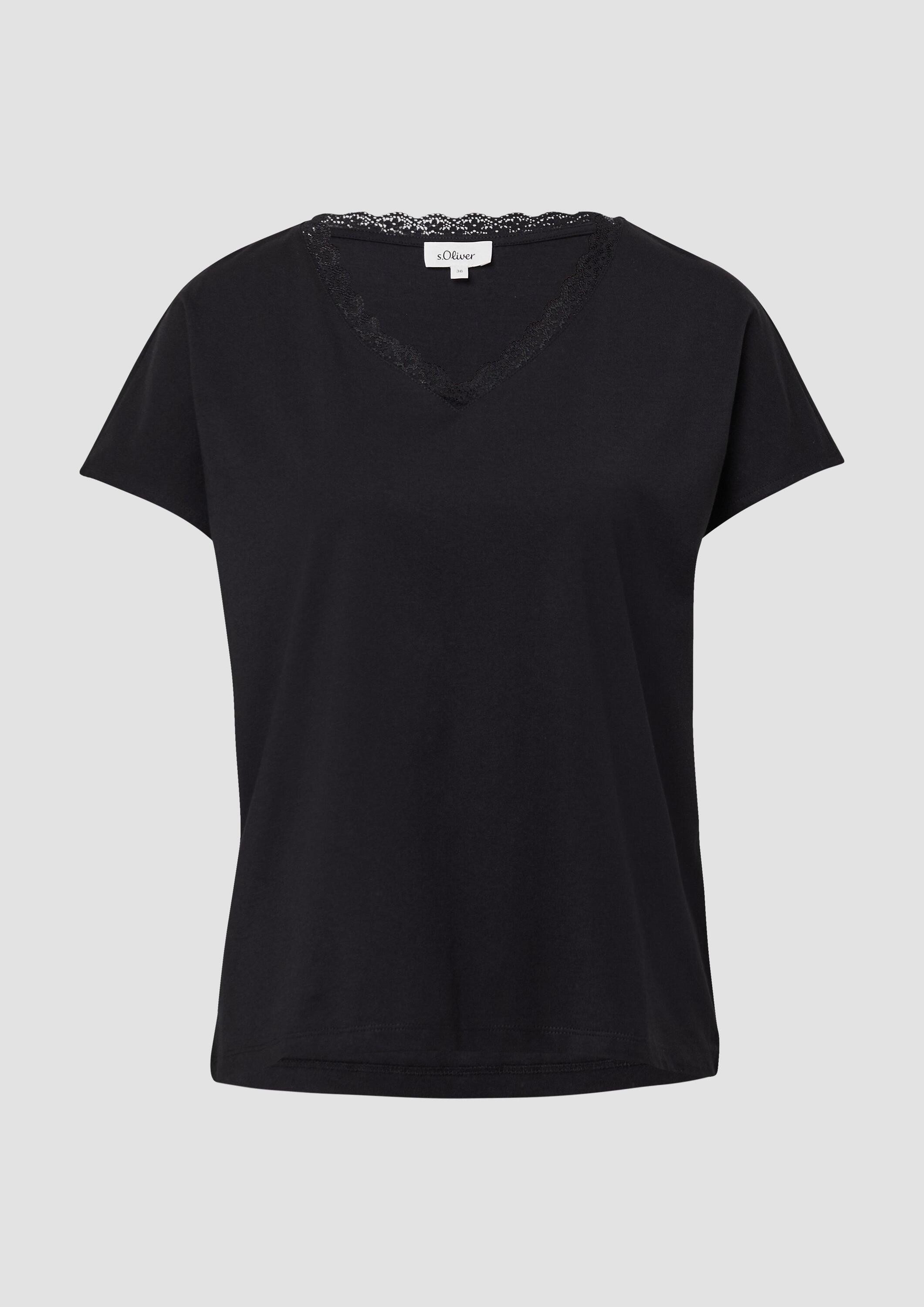 s.Oliver Kurzarmshirt T-Shirt T-Shirt mit Spitze aus Modalmix