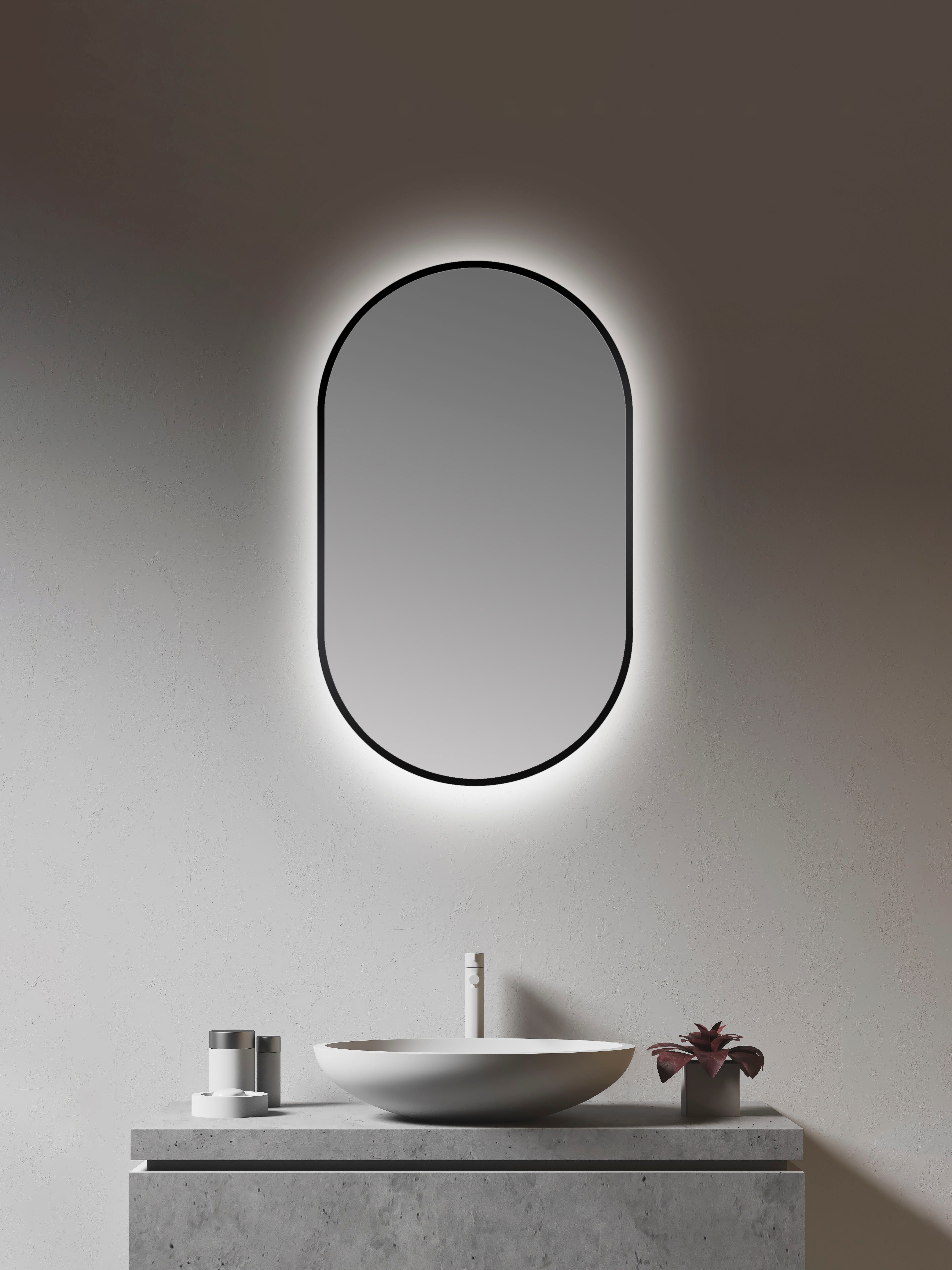 Talos Dekospiegel LED Design Spiegel oval schwarz, 45x75 cm (1-St), LED Beleuchtung